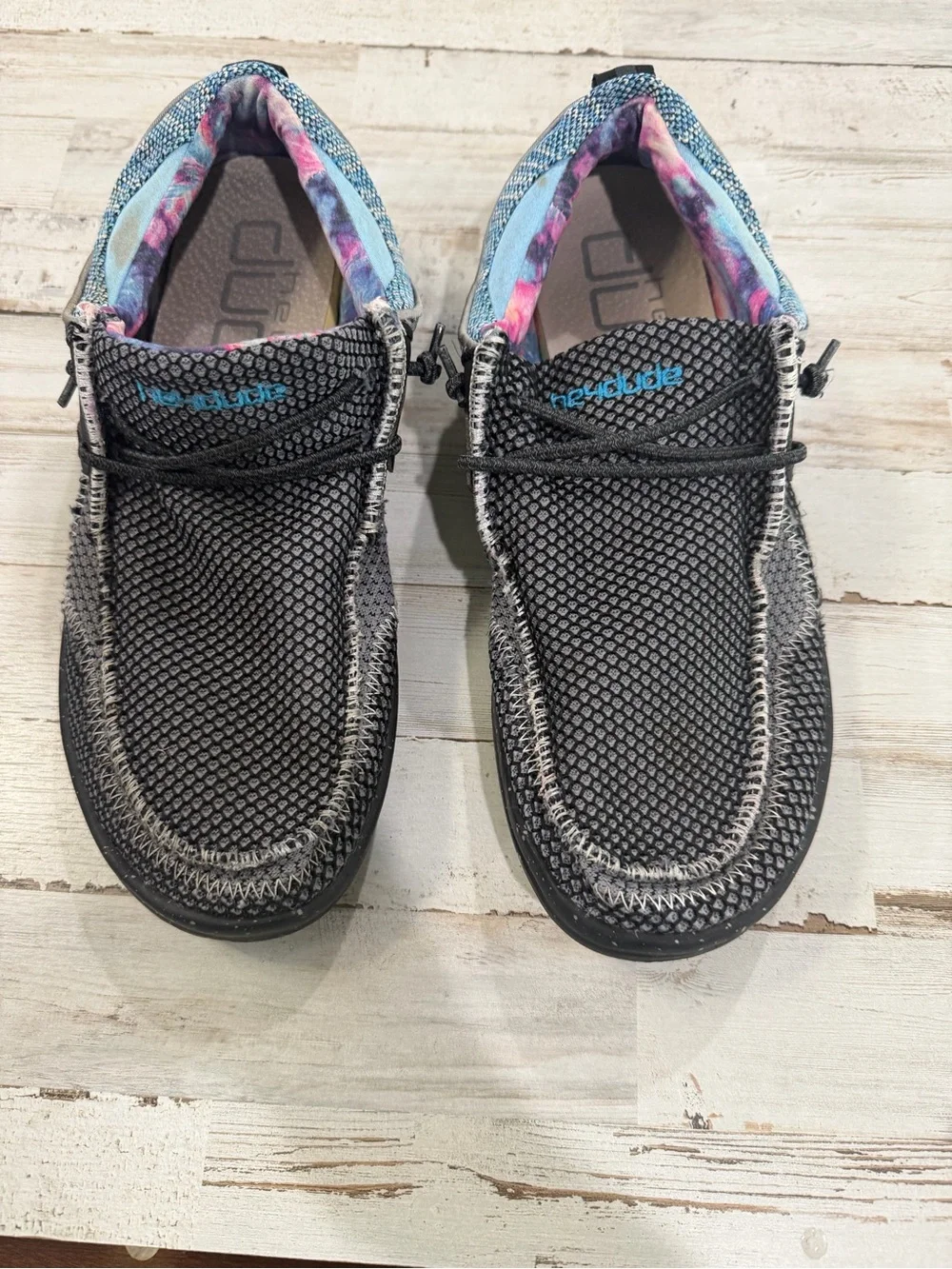 Hey Dude Wally Storm Space Dye Men’s Size 10 Black Blue Slip On Shoes